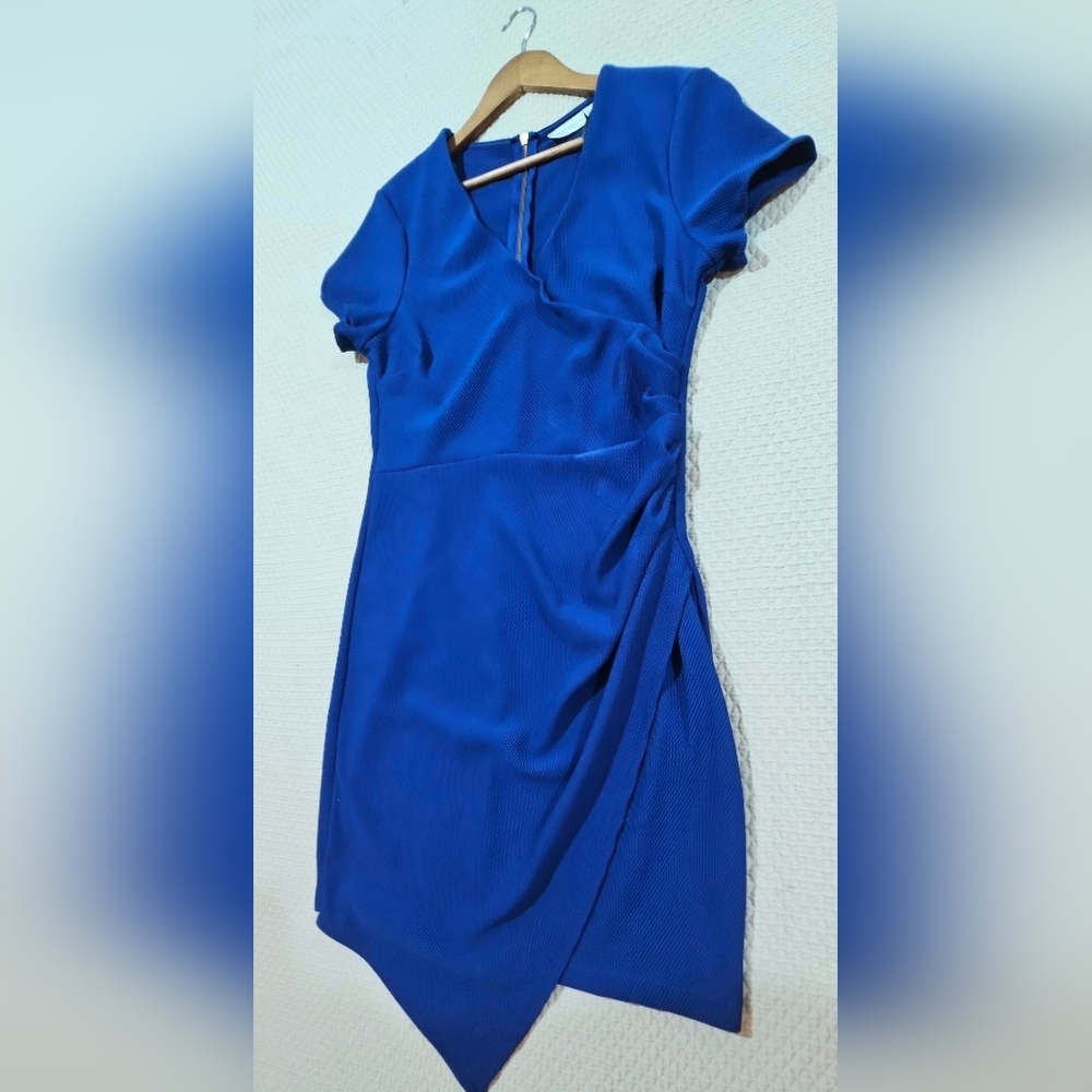 Bisou Bisou Cobalt Blue Ruched Sheath Cocktail Dress Size 14 - Picture 9 of 10